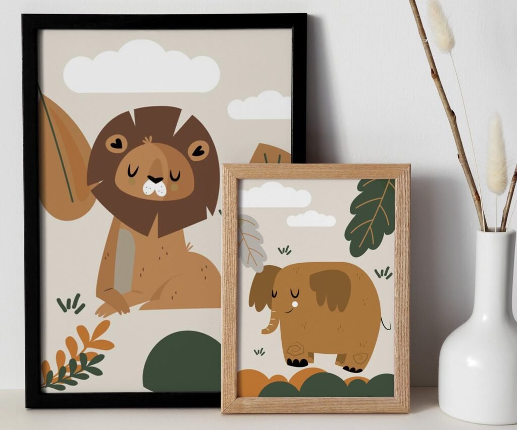 Nursery Wall Prints, set of 2 Safari, Boho Nursery Prints, Green Nursery Prints, Boho Nursery Wall Art, Nursery Decor, Set of Nursery Prints, Safari