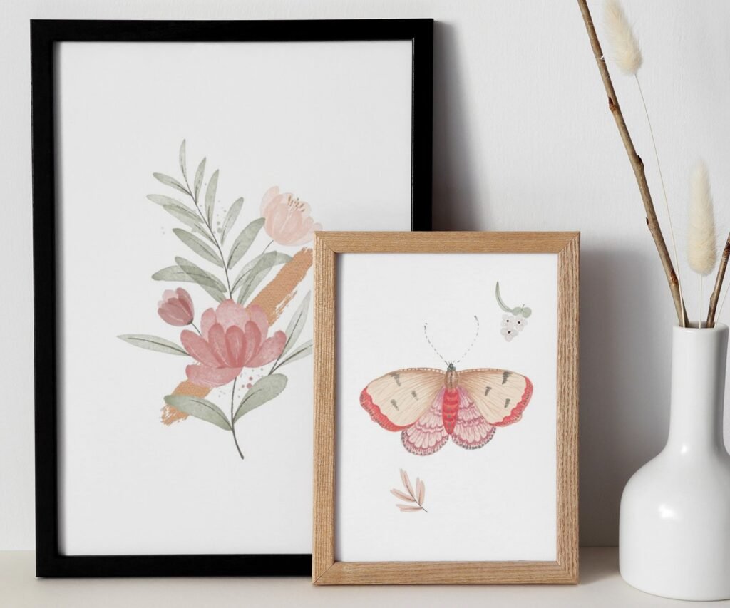 Boho butterflies, nursery printable art, Blush pink girls print, girl's room decor, vintage decor, boho girl's nursery, butterflies wall art set of 2