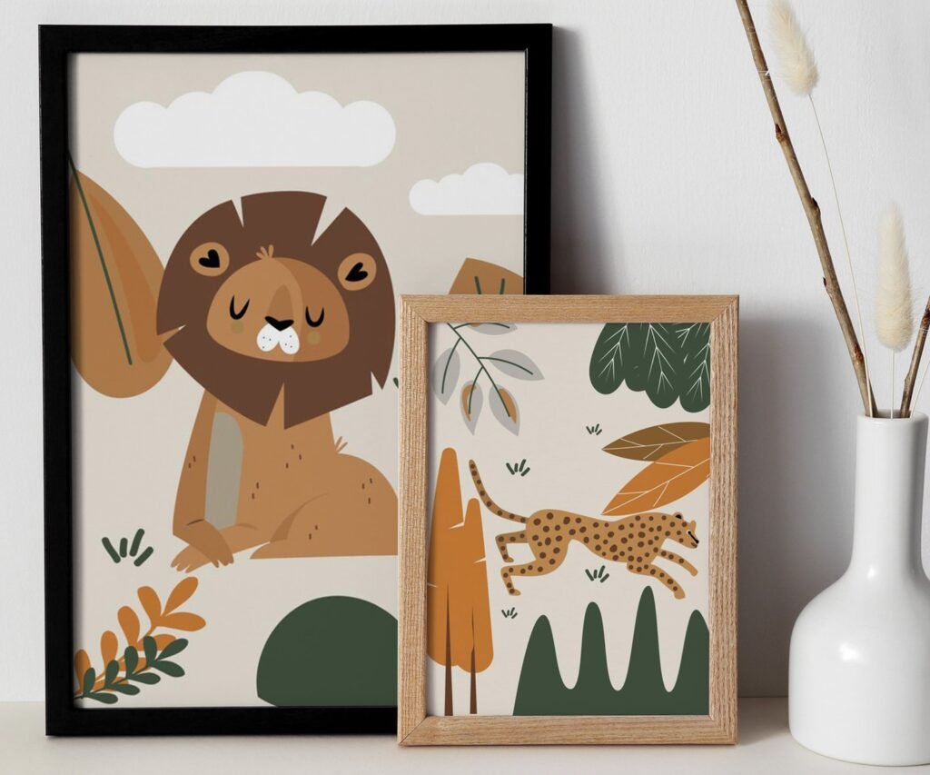 Nursery Wall Prints, set of 2 Safari, Boho Nursery Prints, Green Nursery Prints, Boho Nursery Wall Art, Nursery Decor, Set of Nursery Prints, Safari