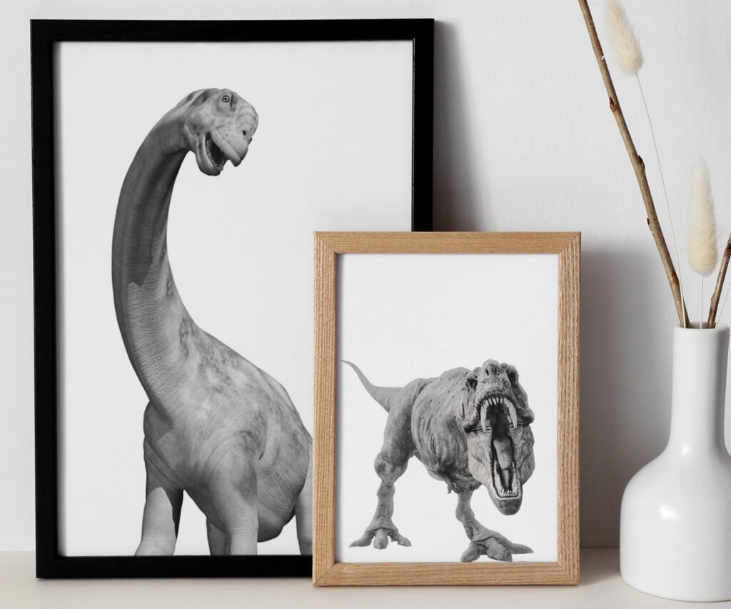 set of 2 prints, dinosaur decor, dinosaur nursery, dinosaur art, boy nursery decor, t rex, triceratops, tyrannosaurus rex, apatosaurus