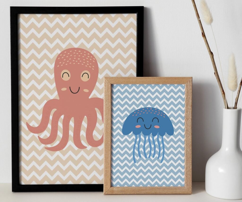 Sea animals, Ocean, Fish Whale set of 2