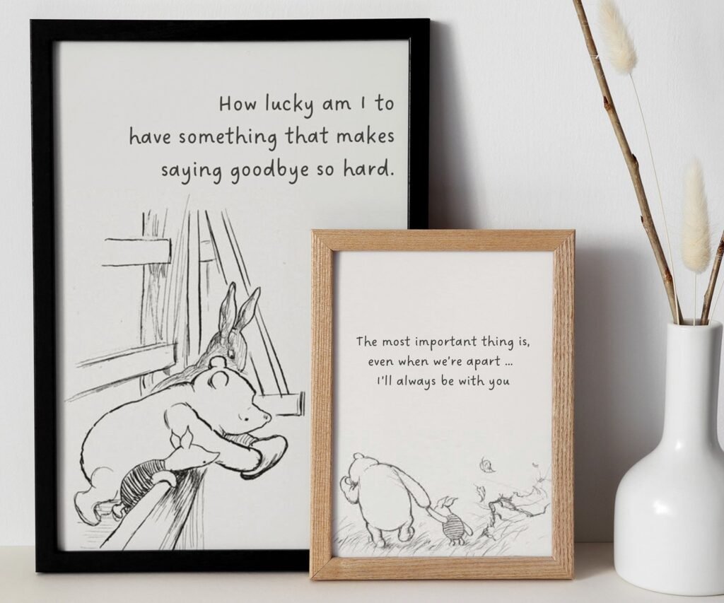 Winnie the Pooh Quote Prints, Black and White Pooh, set of 2