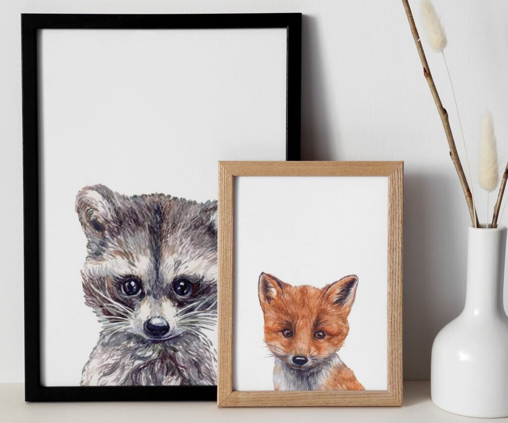 Woodland nursery prints, set of 2 Prints, Woodland Nursery decor, Nursery wall art, Baby Animal prints for nursery