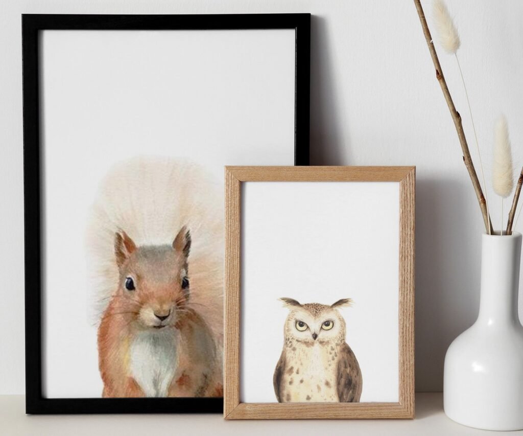 Woodland nursery prints, set of 2 Prints, Woodland Nursery decor, Nursery wall art, Baby Animal prints for nursery