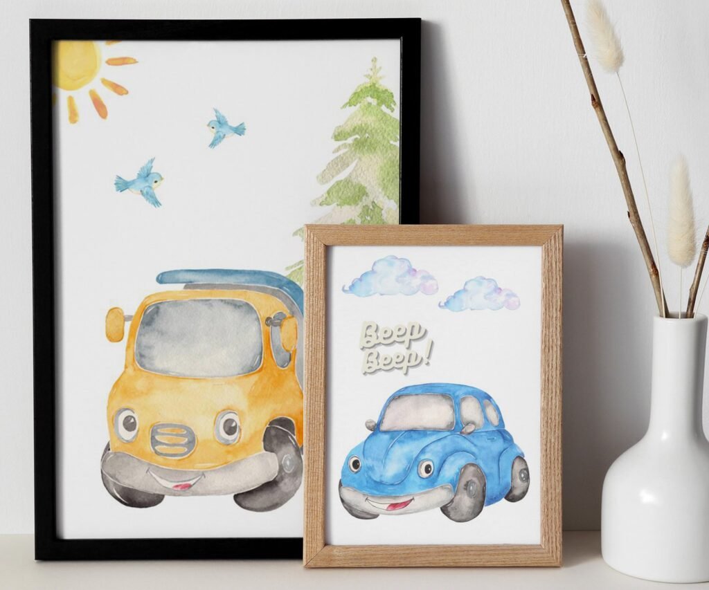Car Nursery,Train, Rocket, Plane, transportation set of 2