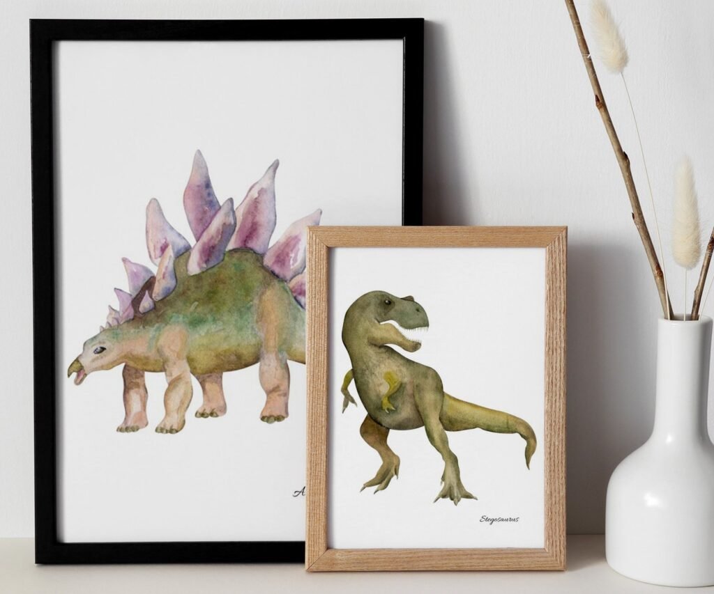 set of 2 Dinosaur Art Prints, Kids Gallery Wall Set, Dinosaur Wall Art, Dinosaur Nursery, Boys Room Dinosaur Decor, Kids Room Wall Art Dinos