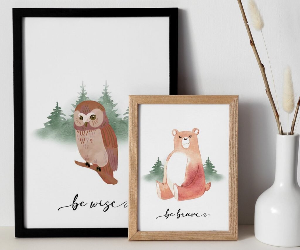 Bear, Fox, owl, rabbit Woodland Nursery Prints, Woodland Nursery Decor, Forest set of 2