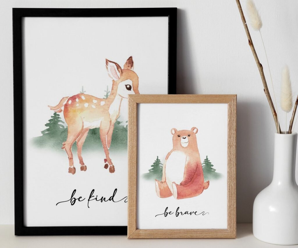Bear, Fox, owl, rabbit Woodland Nursery Prints, Woodland Nursery Decor, Forest set of 2