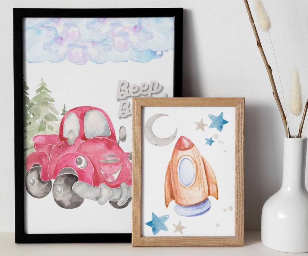 Car Nursery,Train, Rocket, Plane, transportation set of 2