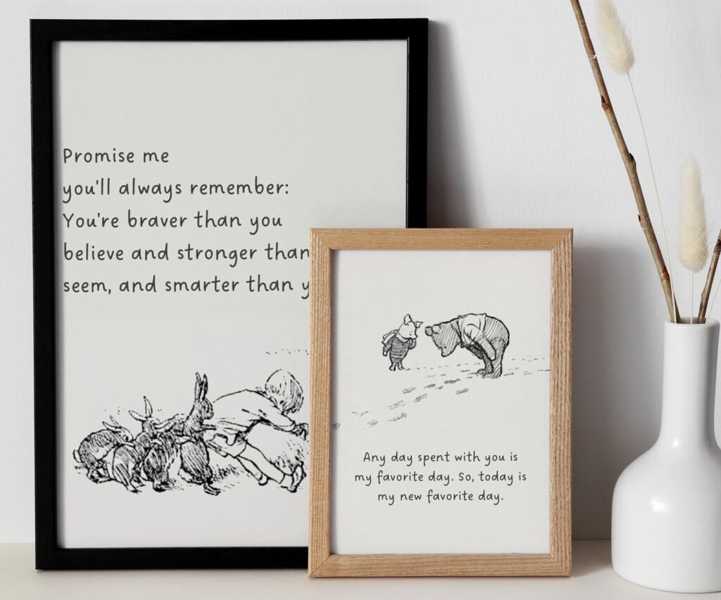 Winnie the Pooh Quote Prints, Black and White Pooh, set of 2