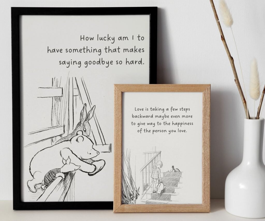 Winnie the Pooh Quote Prints, Black and White Pooh, set of 2