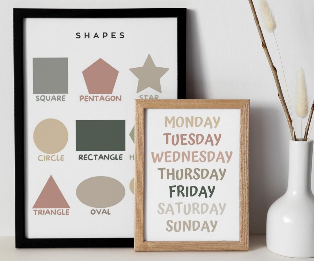 Feeling ,ABC, shape, month of the year, Educational Posters, Homeschool Prints, Montessori Classroom set of 2