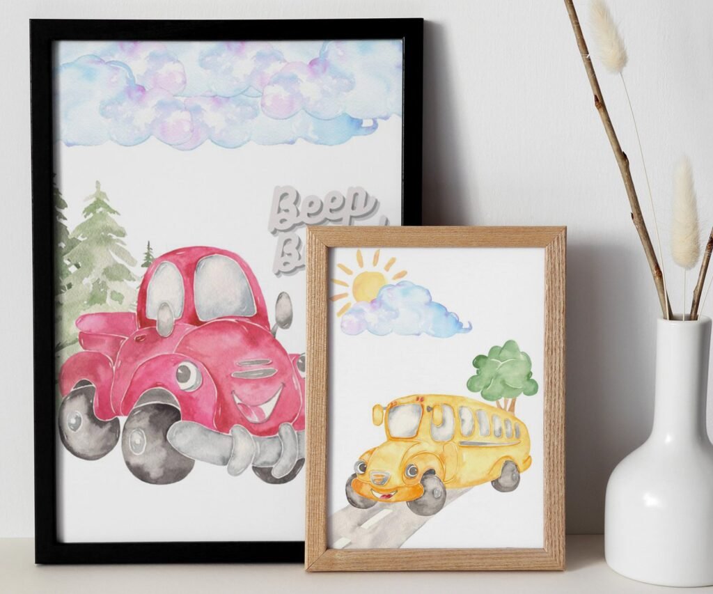 Car Nursery,Train, Rocket, Plane, transportation set of 2