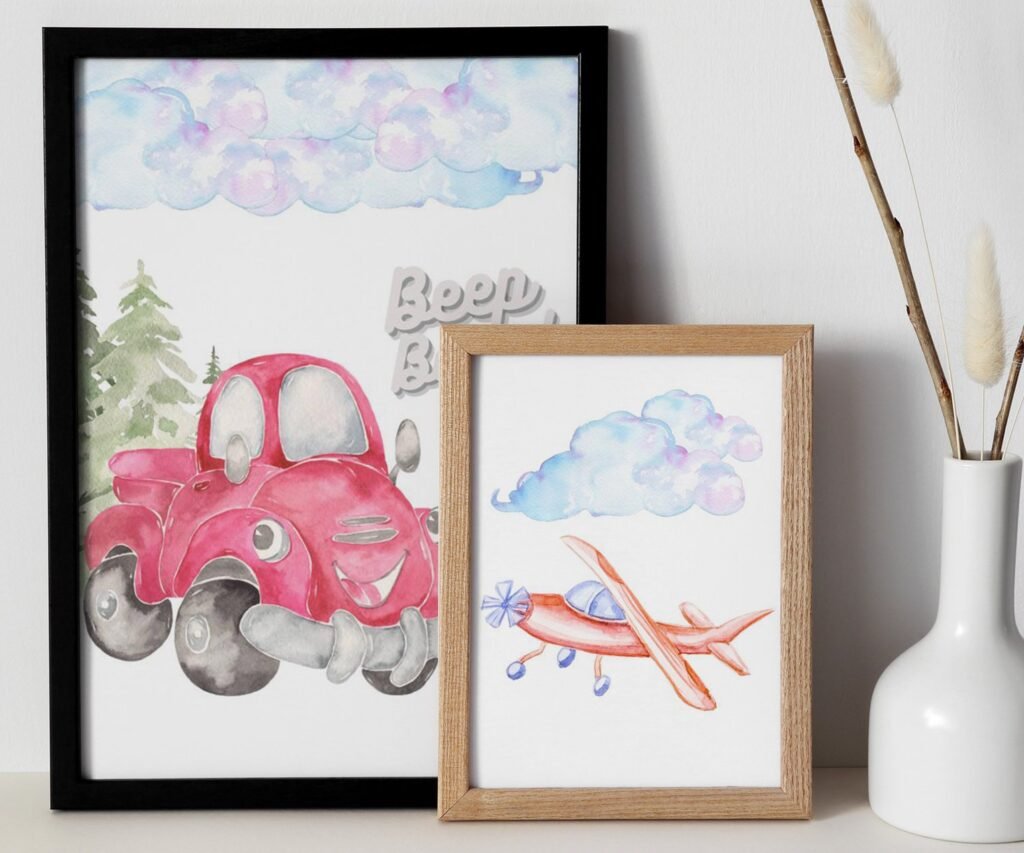 Car Nursery,Train, Rocket, Plane, transportation set of 2