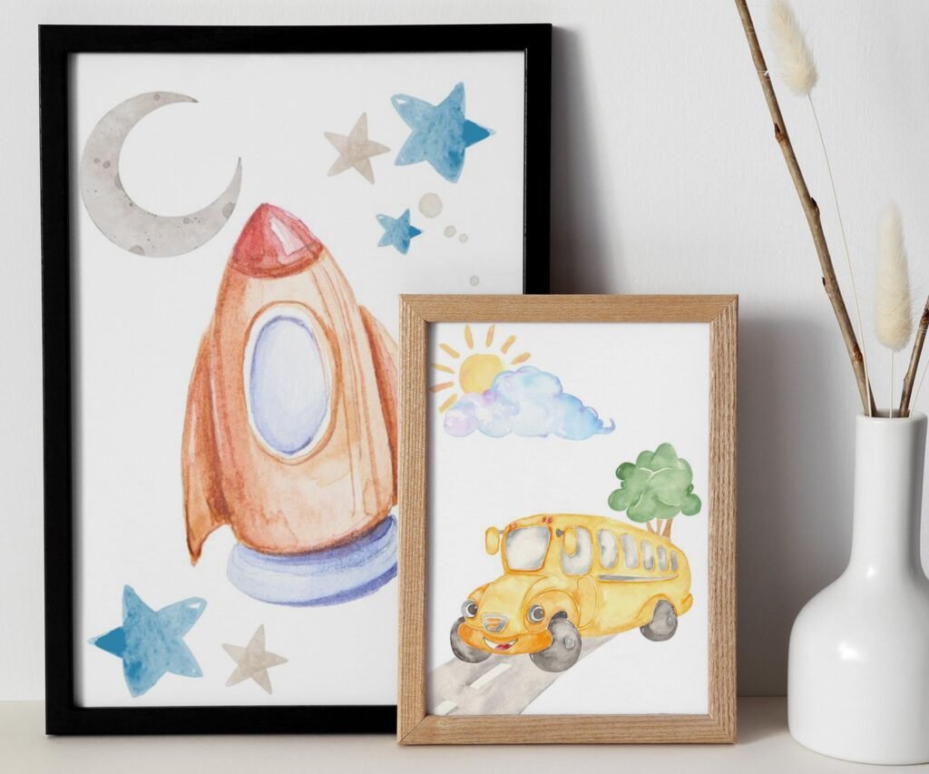 Car Nursery,Train, Rocket, Plane, transportation set of 2