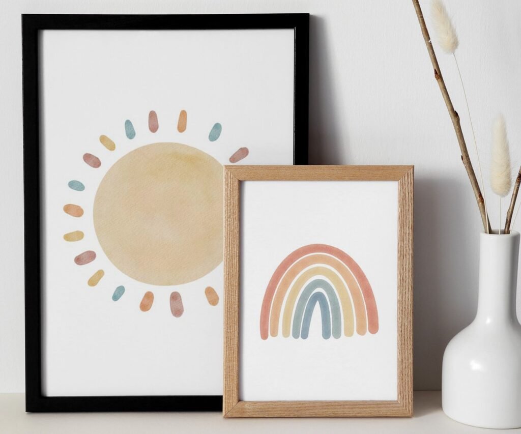 Wall Art set of 2 Prints Neutral Rainbow, You Are My Sunshine