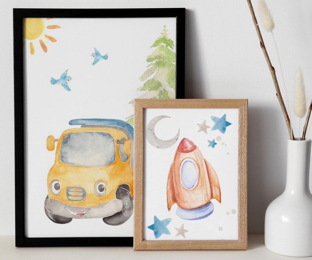 Car Nursery,Train, Rocket, Plane, transportation set of 2