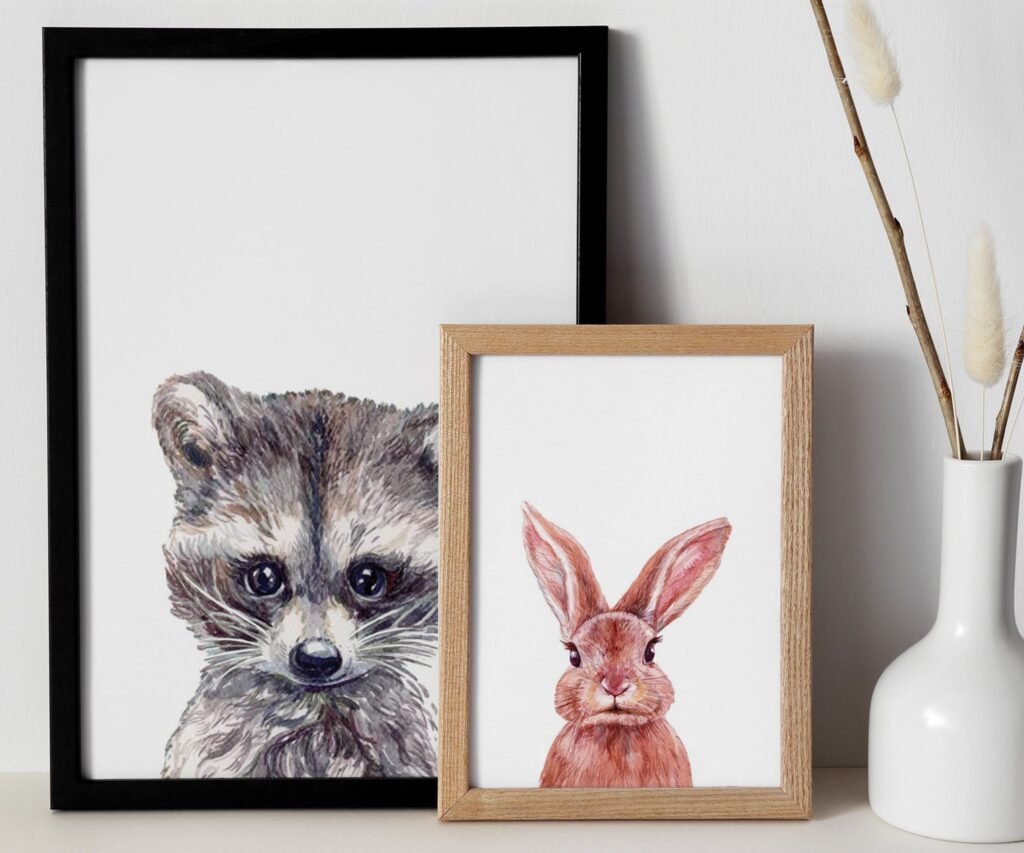 Woodland nursery prints, set of 2 Prints, Woodland Nursery decor, Nursery wall art, Baby Animal prints for nursery