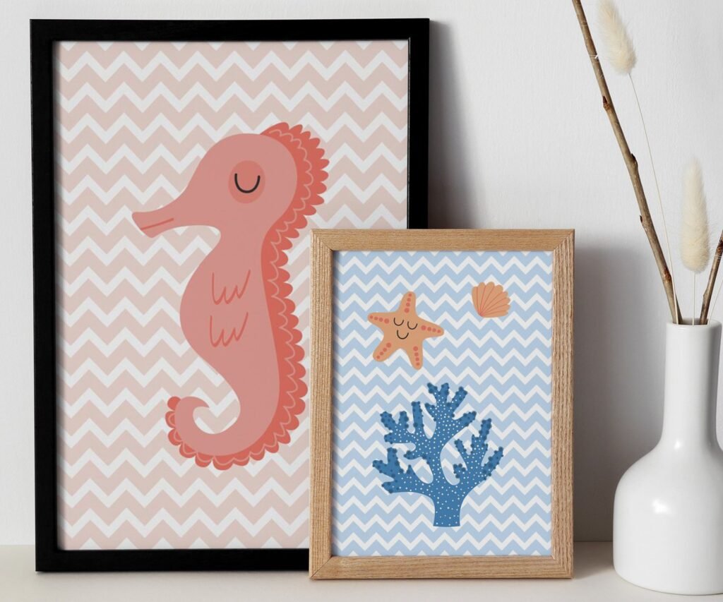 Sea animals, Ocean, Fish Whale set of 2