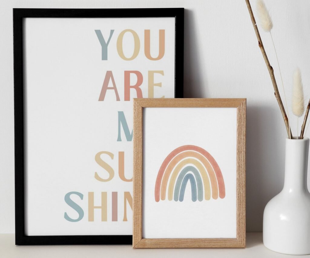 Wall Art set of 2 Prints Neutral Rainbow, You Are My Sunshine