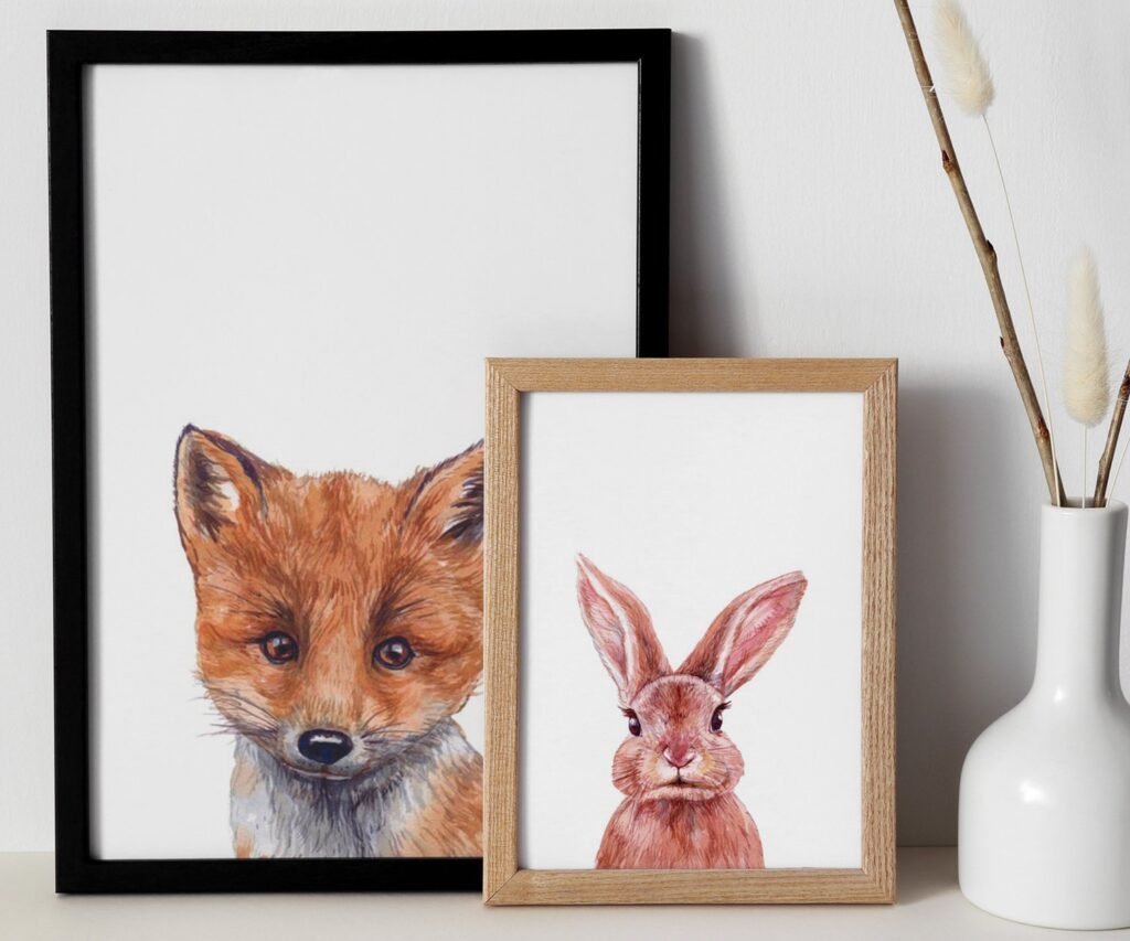 Woodland nursery prints, set of 2 Prints, Woodland Nursery decor, Nursery wall art, Baby Animal prints for nursery
