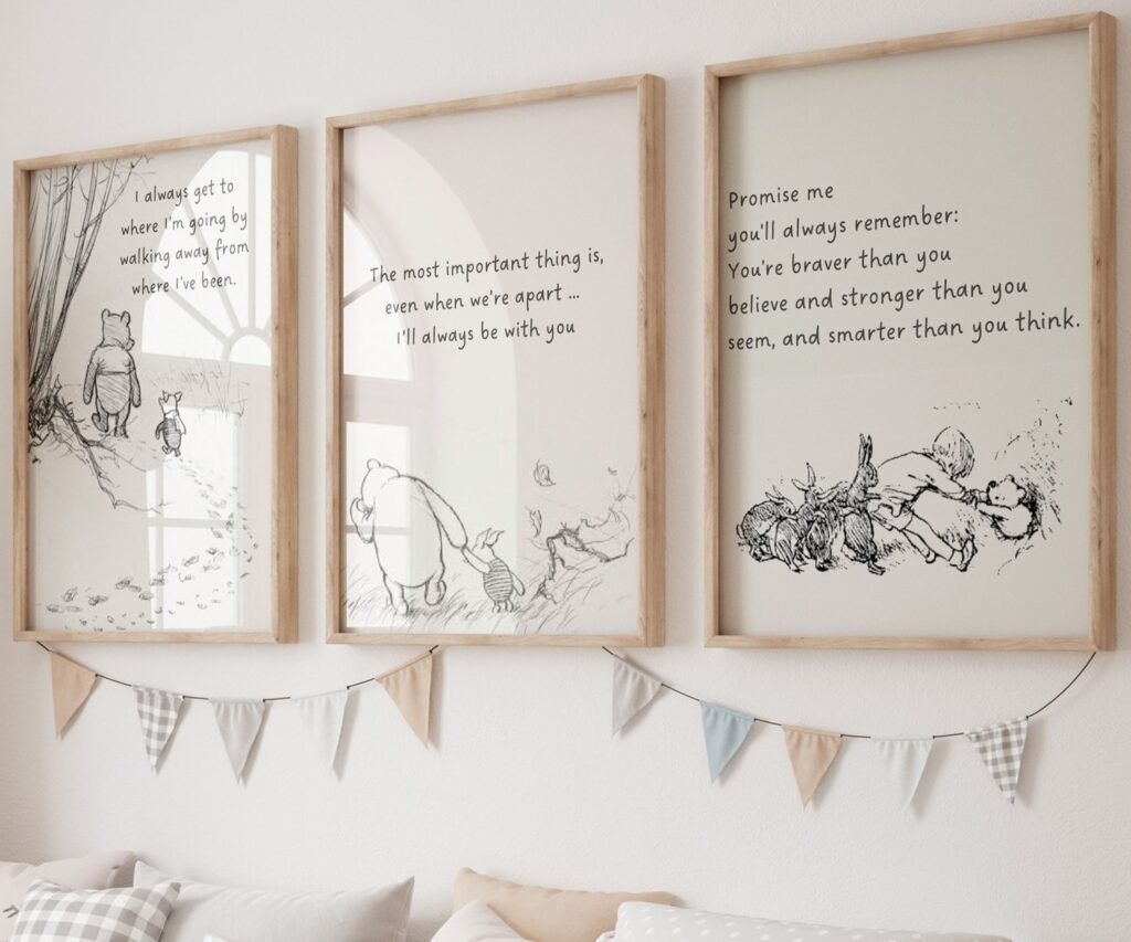 Winnie the Pooh Quote Prints, Black and White Pooh, set of 3
