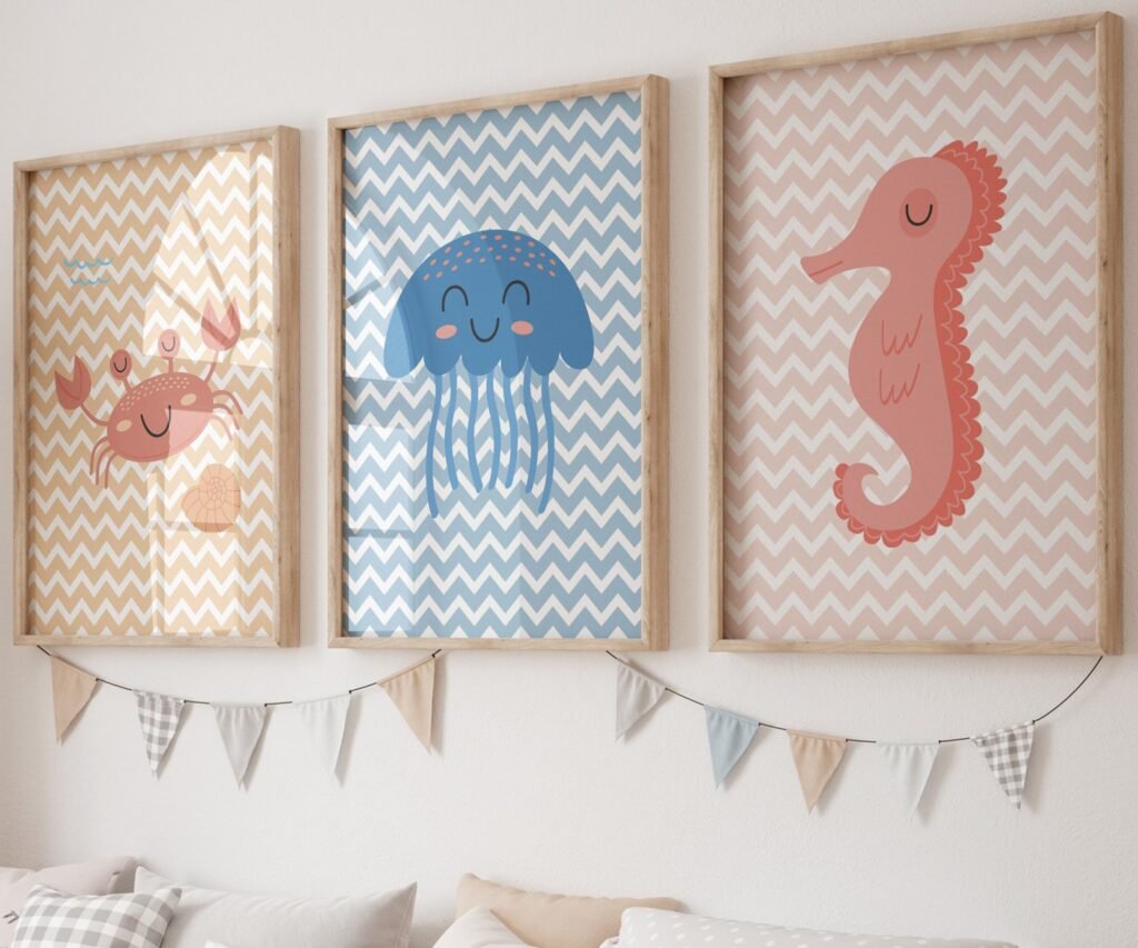 Sea animals, Ocean, Fish Whale set of 3