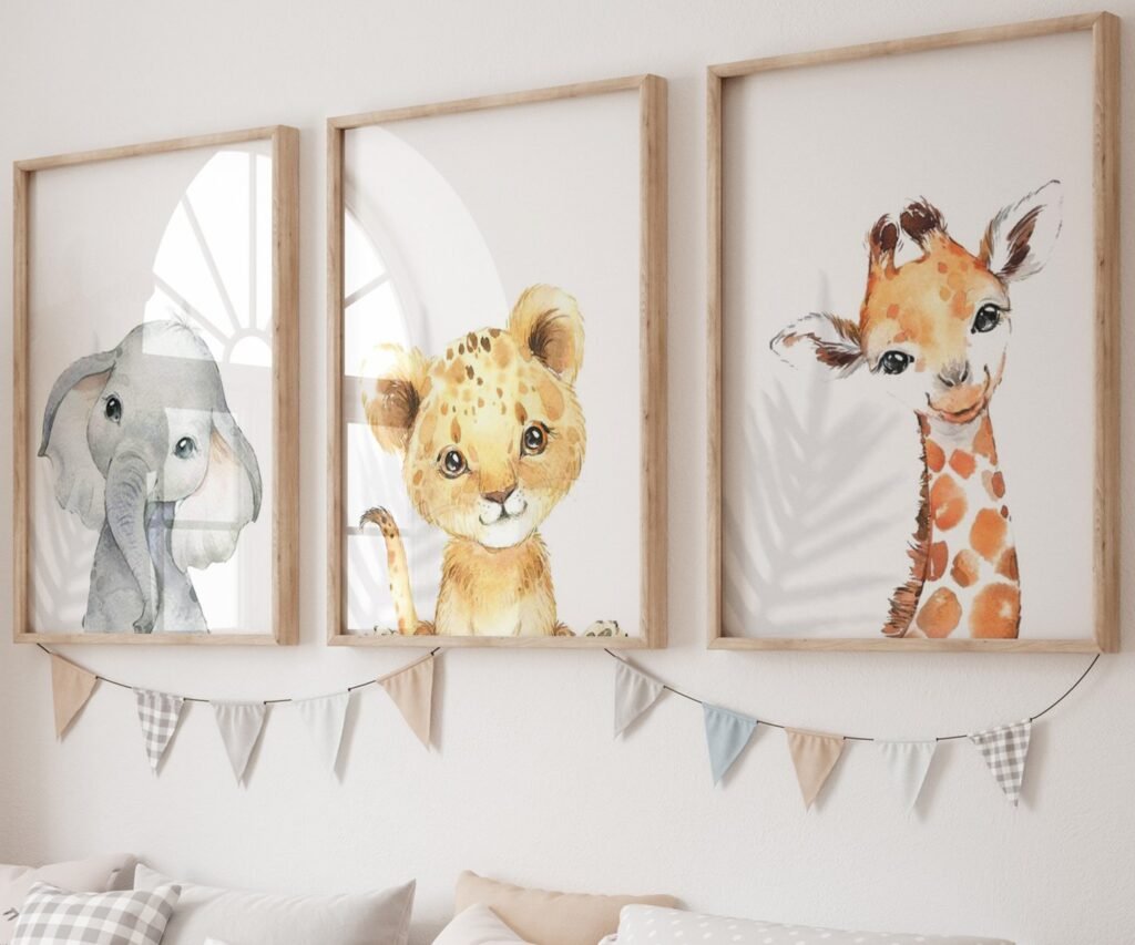 set of 3 Safari baby animal prints, Safari Animal prints, Watercolor animal prints, Safari nursery decor , Safari Jungle animals, Baby nursery