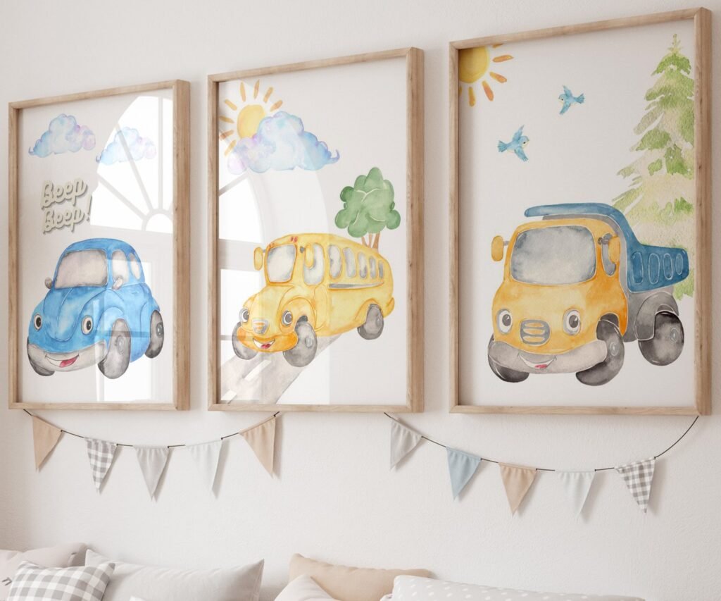 Car Nursery,Train, Rocket, Plane, transportation set of 3