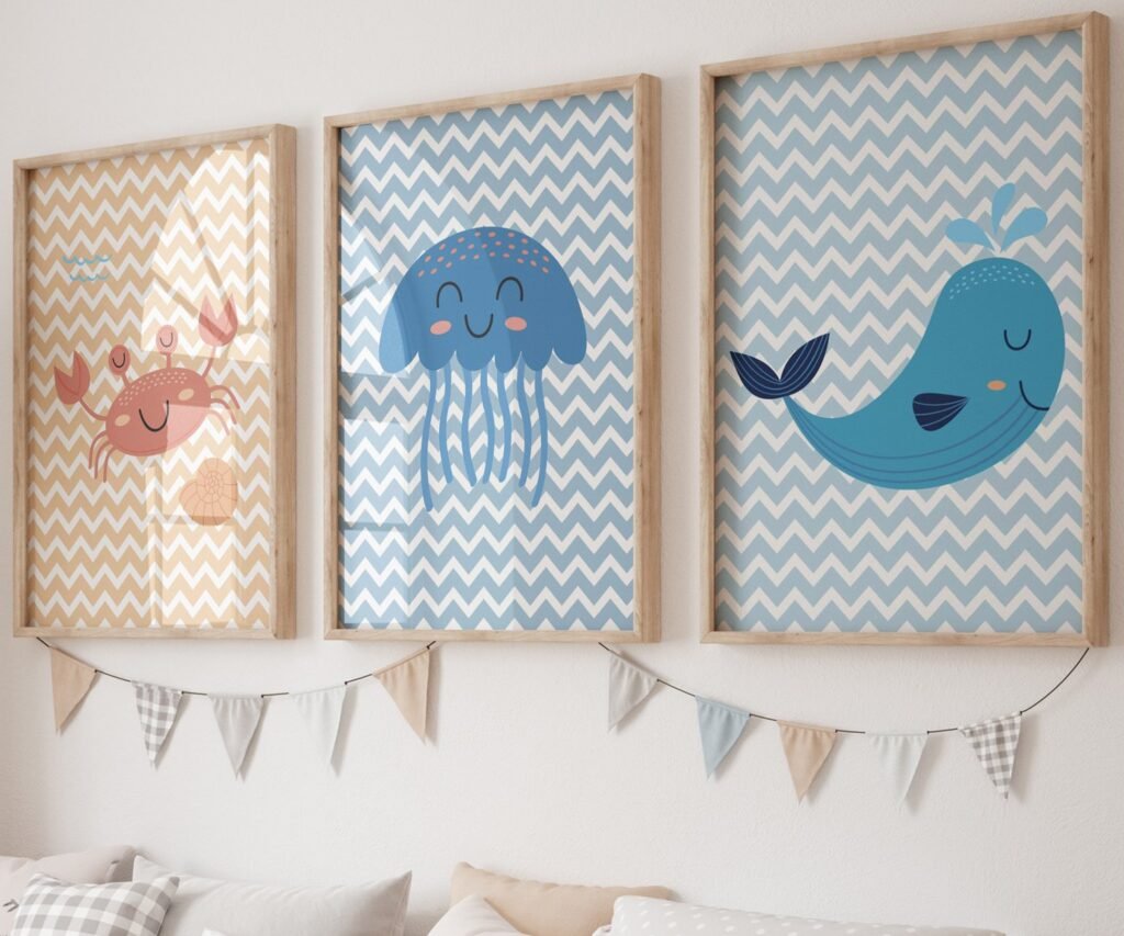 Sea animals, Ocean, Fish Whale set of 3