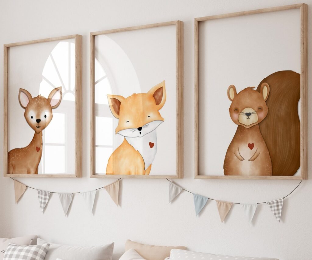 Woodland Nursery Art Prints, set of 3, Woodland Nursery Decor, Nursery Prints, Nursery Wall Art, Nursery Decor, Forest Nursery, boys art