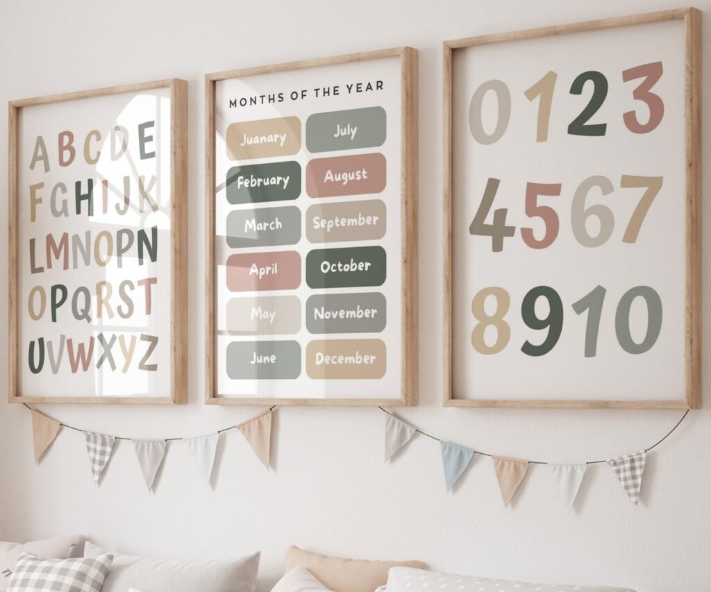 Feeling ,ABC, shape, month of the year, Educational Posters, Homeschool Prints, Montessori Classroom set of 3