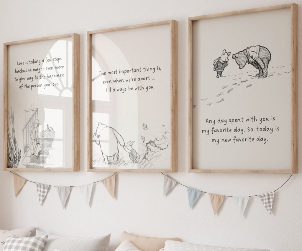 Winnie the Pooh Quote Prints, Black and White Pooh, set of 3