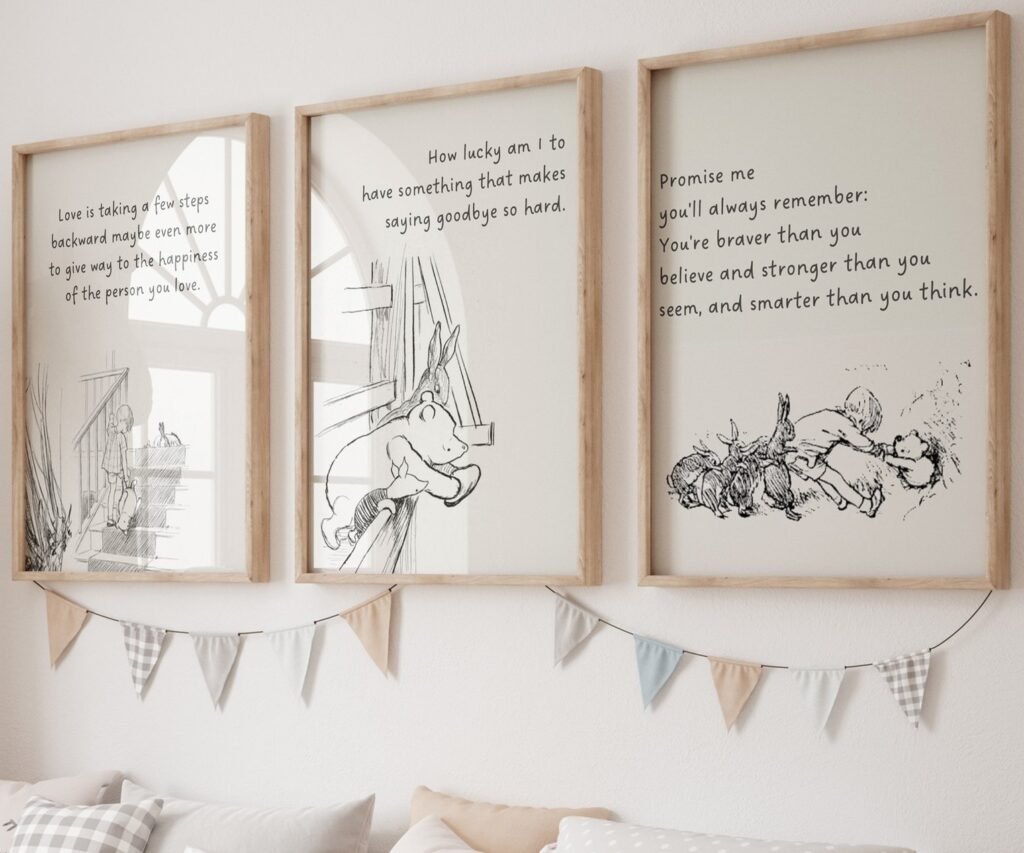Winnie the Pooh Quote Prints, Black and White Pooh, set of 3