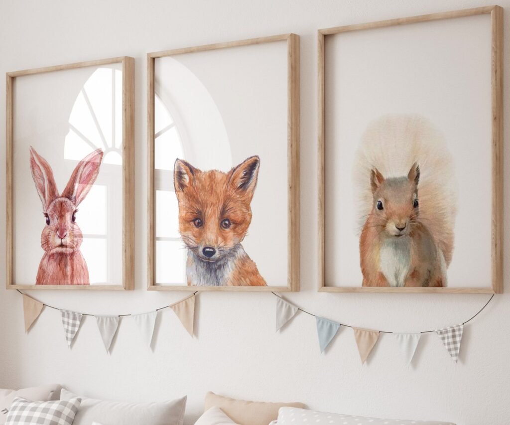 Woodland nursery prints, set of 3 Prints, Woodland Nursery decor, Nursery wall art, Baby Animal prints for nursery