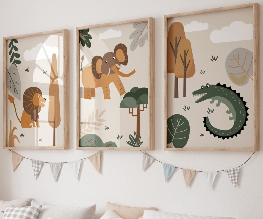 set of 3 Safari Nursery Wall Prints, Boho Nursery Prints, Green Nursery, Boho Nursery Wall Art, Nursery Decor, Set of Nursery Prints, Safari