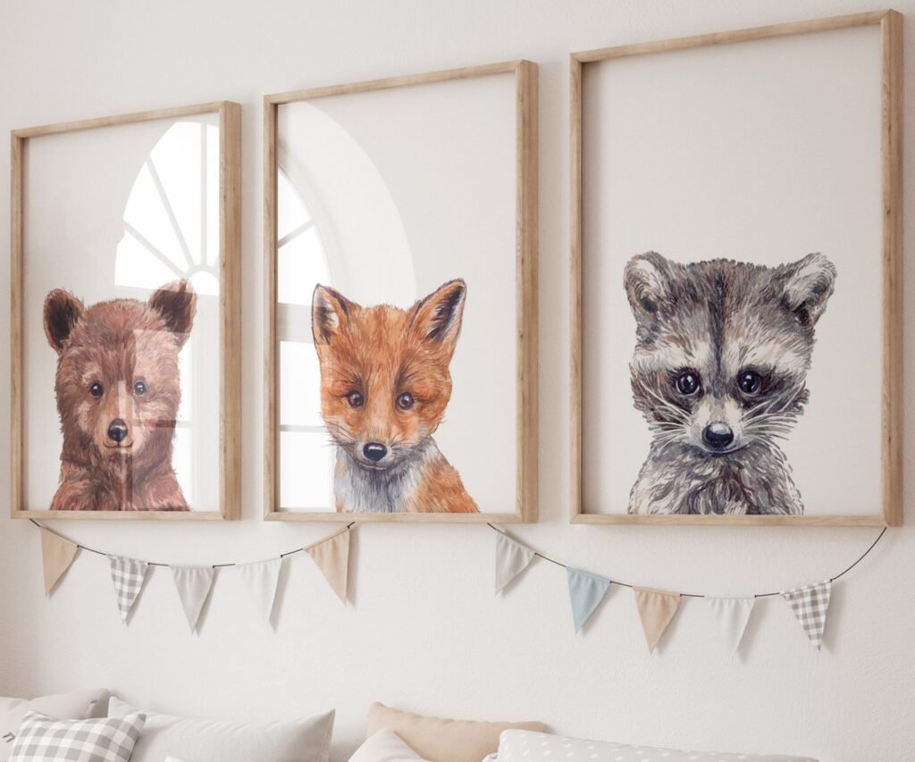 Woodland nursery prints, set of 3 Prints, Woodland Nursery decor, Nursery wall art, Baby Animal prints for nursery