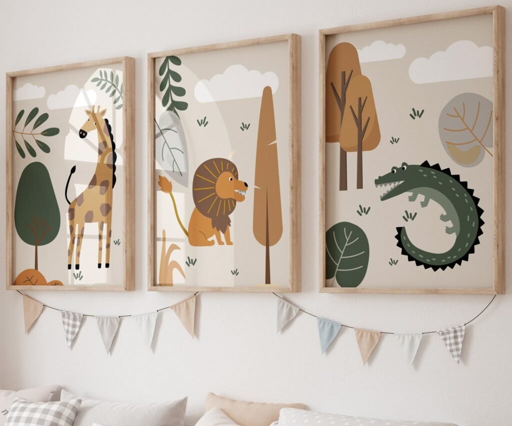 set of 3 Safari Nursery Wall Prints, Boho Nursery Prints, Green Nursery, Boho Nursery Wall Art, Nursery Decor, Set of Nursery Prints, Safari