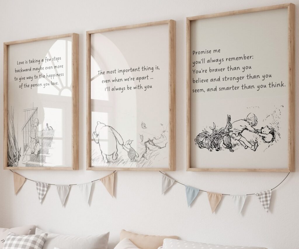 Winnie the Pooh Quote Prints, Black and White Pooh, set of 3