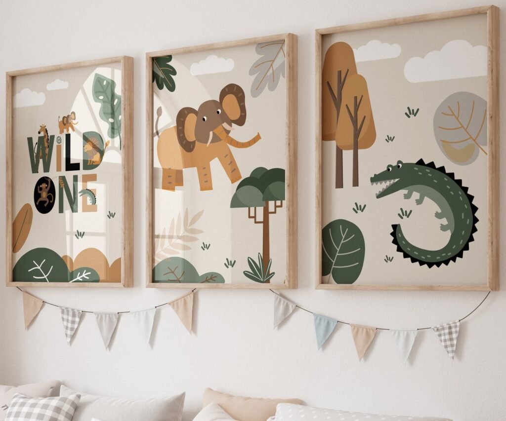 set of 3 Safari Nursery Wall Prints, Boho Nursery Prints, Green Nursery, Boho Nursery Wall Art, Nursery Decor, Set of Nursery Prints, Safari