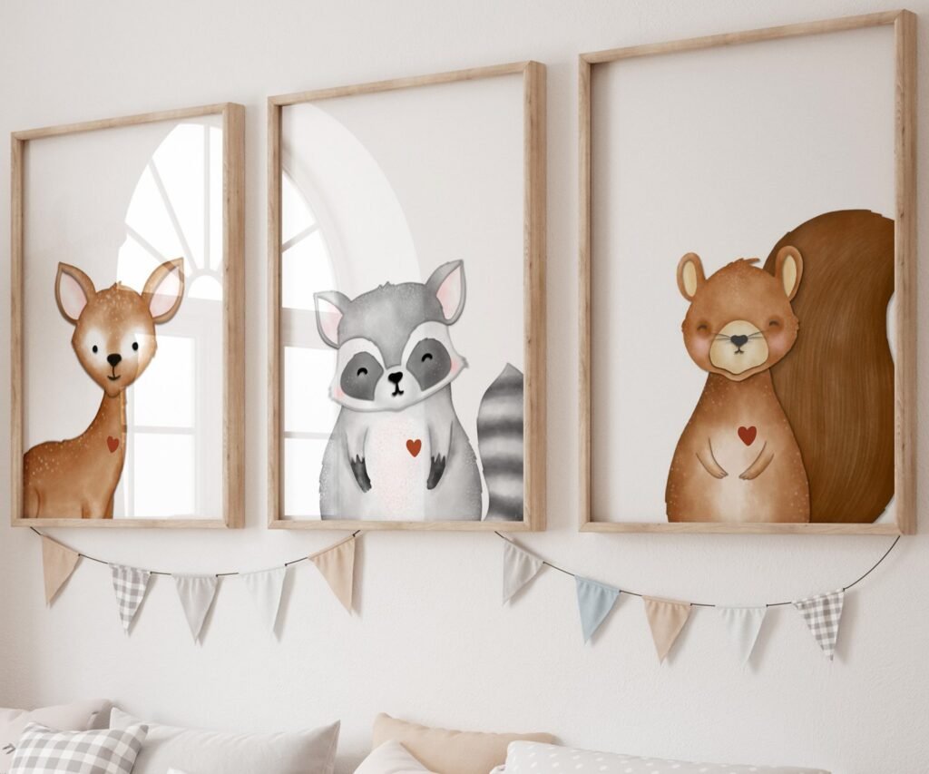 Woodland Nursery Art Prints, set of 3, Woodland Nursery Decor, Nursery Prints, Nursery Wall Art, Nursery Decor, Forest Nursery, boys art