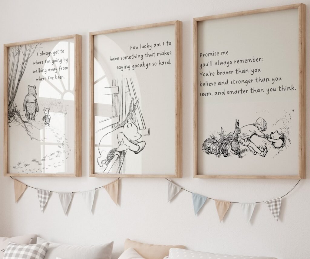 Winnie the Pooh Quote Prints, Black and White Pooh, set of 3