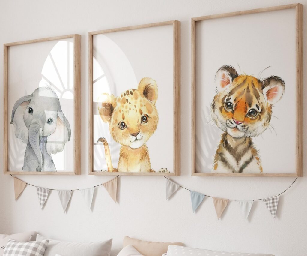 set of 3 Safari baby animal prints, Safari Animal prints, Watercolor animal prints, Safari nursery decor , Safari Jungle animals, Baby nursery