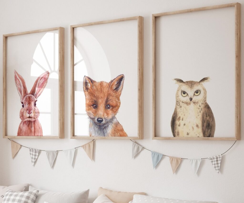 Woodland nursery prints, set of 3 Prints, Woodland Nursery decor, Nursery wall art, Baby Animal prints for nursery