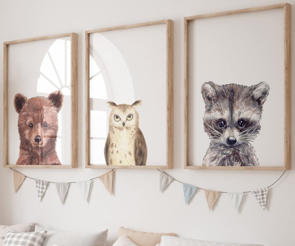 Woodland nursery prints, set of 3 Prints, Woodland Nursery decor, Nursery wall art, Baby Animal prints for nursery