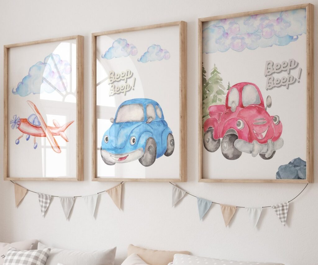 Car Nursery,Train, Rocket, Plane, transportation set of 3