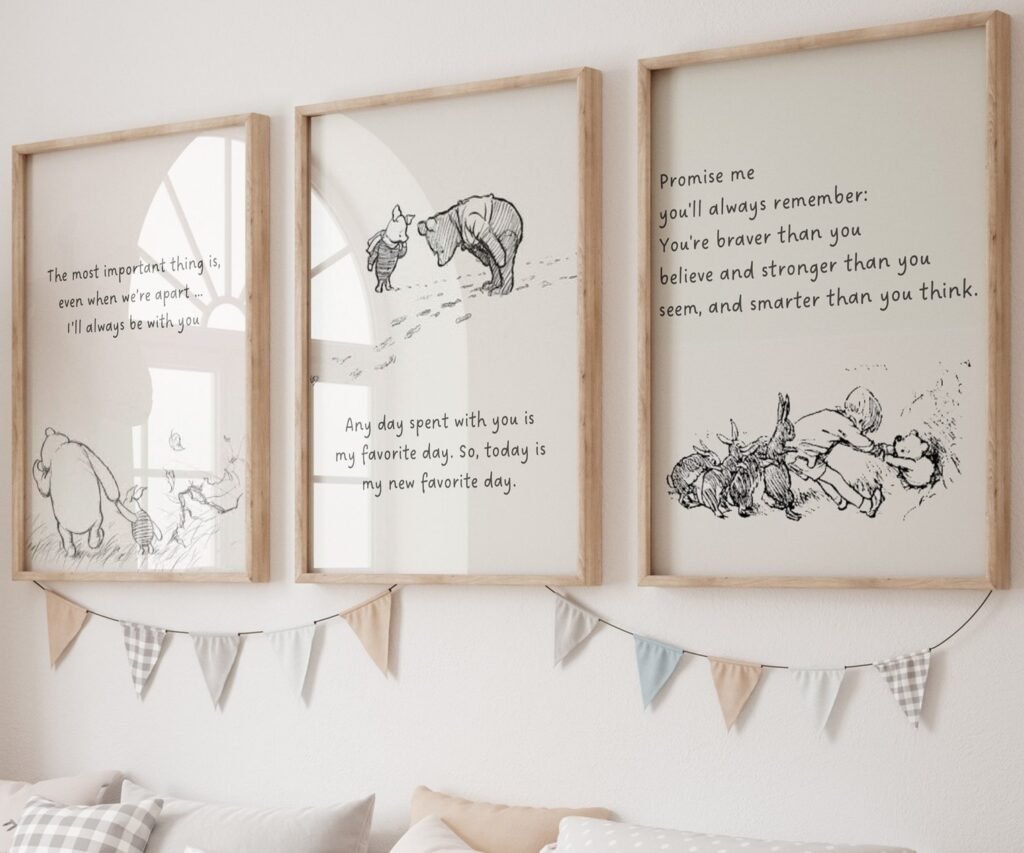 Winnie the Pooh Quote Prints, Black and White Pooh, set of 3