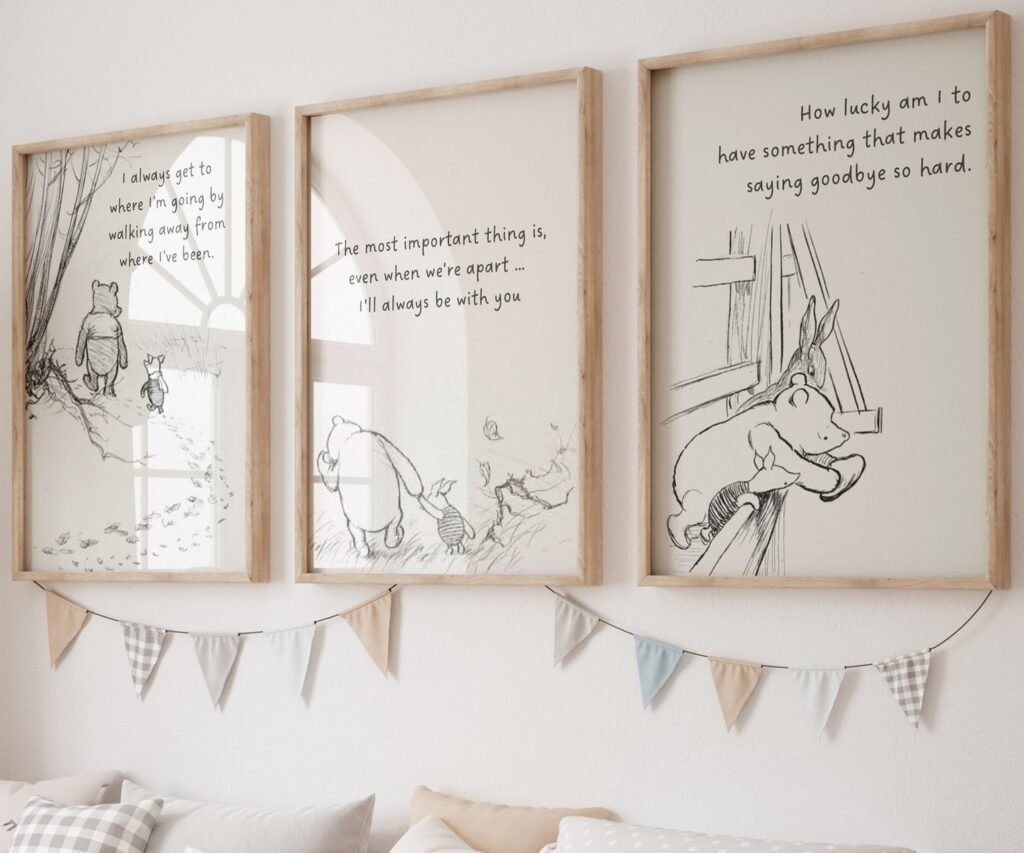 Winnie the Pooh Quote Prints, Black and White Pooh, set of 3