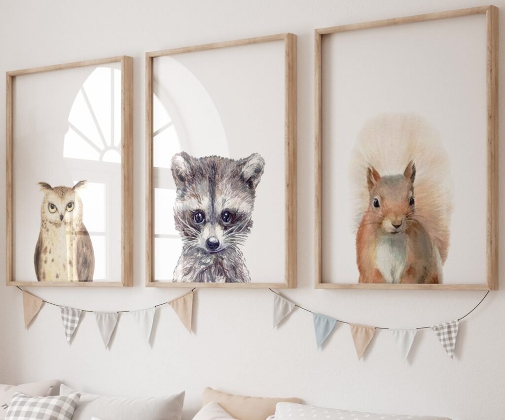 Woodland nursery prints, set of 3 Prints, Woodland Nursery decor, Nursery wall art, Baby Animal prints for nursery