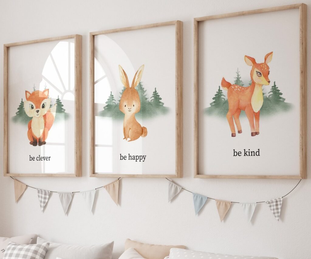 set of 3 Woodland Nursery wall art, Bear Wall art, Forest nursery- Nursery Prints Watercolor Woodland